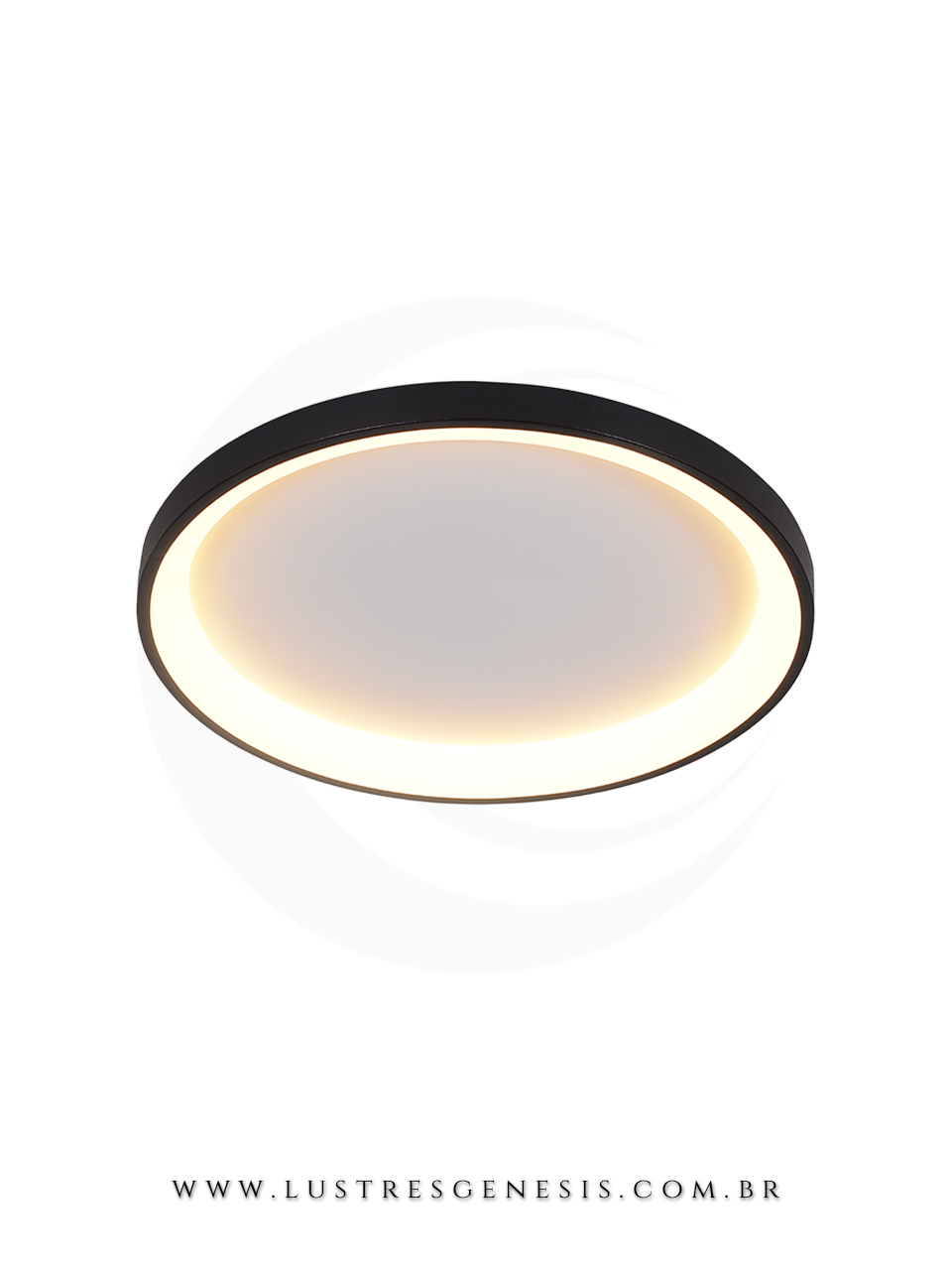 Plafon redondo preto com LED quente de 3600 lúmens, modelo Nexo Ø38cm, ideal para quartos, sala de estar, corredor, hall e escritório.